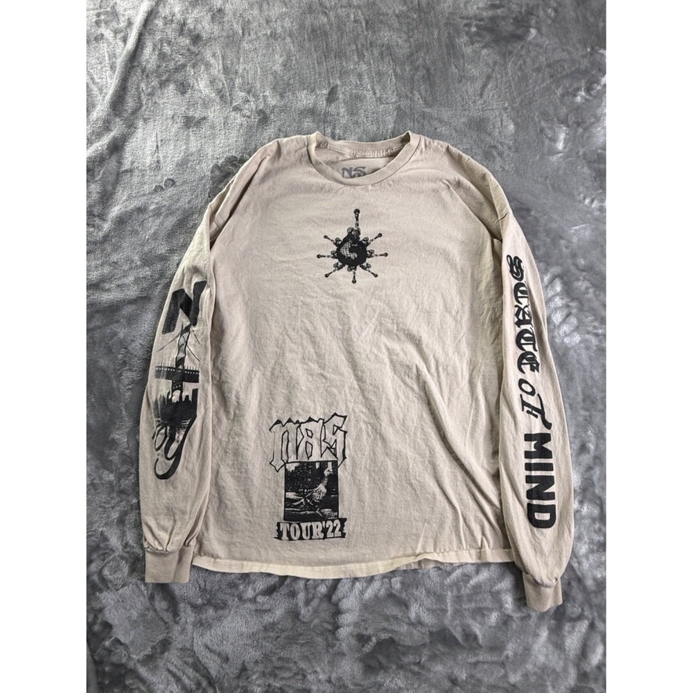 Nas NY State of Mind Tour 2022 Long Sleeve T-Shirt Men 2XL Tan Hip Hop Concert